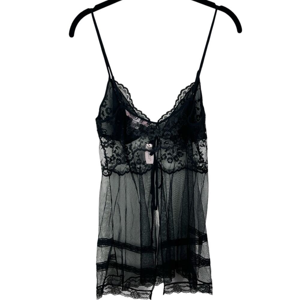 NEW Vintage Victoria’s Secret Sheer Black Lace Tie Front Chemise M Deadstock